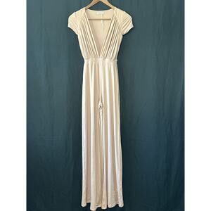 Sean with Ohpolly.com NWOT Wide Leg Jumpsuit 2 Tan Ruched Low Cut City Chic